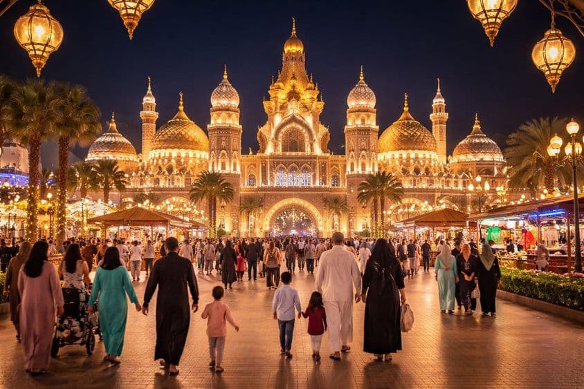 Ramadan evening family atmosphere at Dubai's Global Village.
