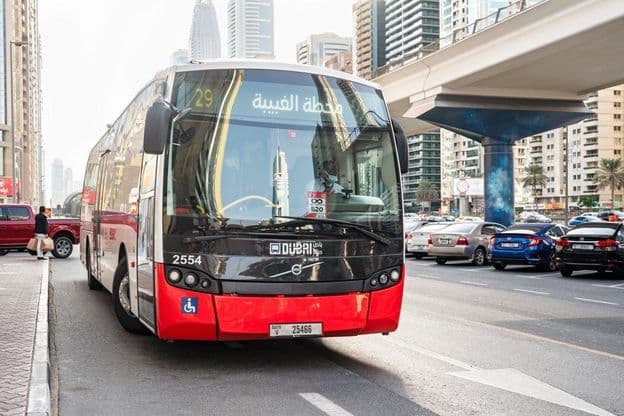 Volvo bus operating in Dubai.