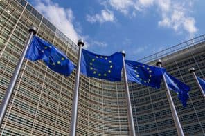 EU flags waving in the wind.