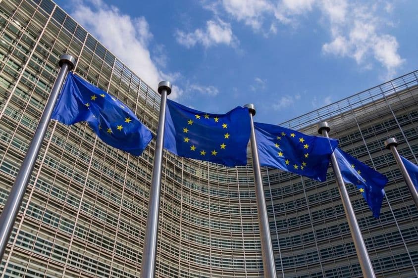 EU flags waving in the wind.