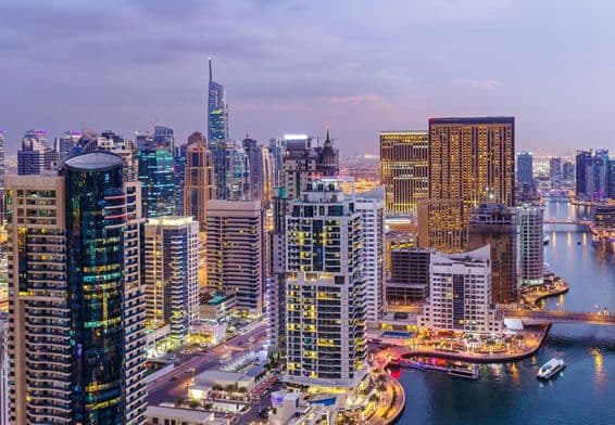 Aerial view of a highway junction in Dubai.