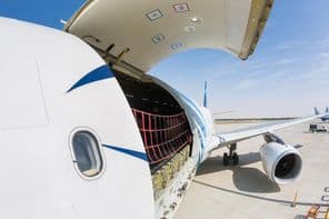 Cargo aircraft ready for freight loading in Dubai