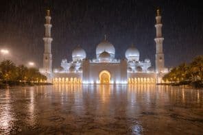 Rainy night over mosque