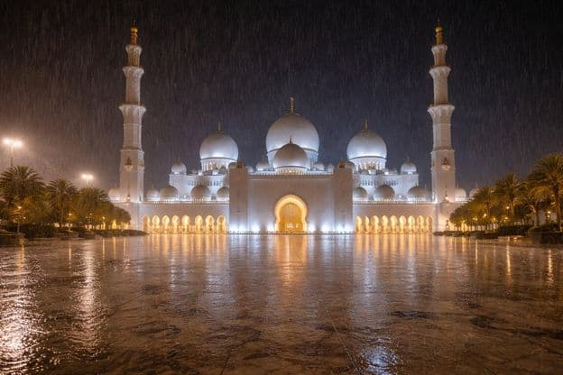 Rainy night over mosque