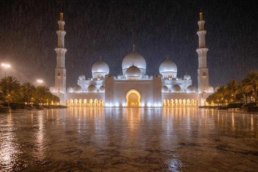 Rainy night over mosque