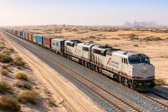 Freight train in Emirates desert