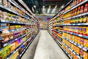 Dubai, food on supermarket shelves in rows