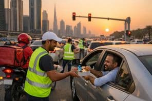 Ramadan iftar distribution on Dubai roads
