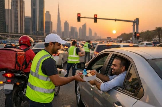 Ramadan iftar distribution on Dubai roads