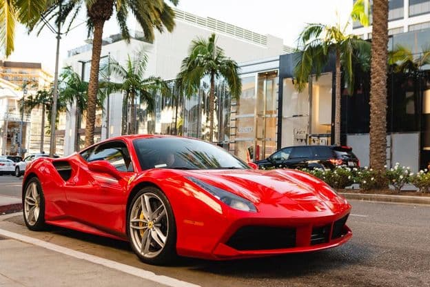 Red Ferrari 488 GTB parked
