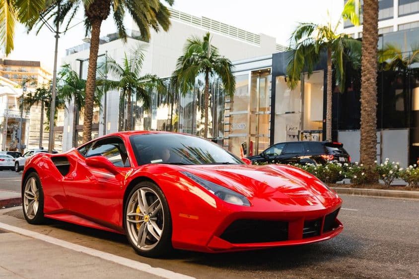Red Ferrari 488 GTB parked