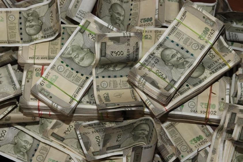 Stacks of Indian currency, 500 rupees