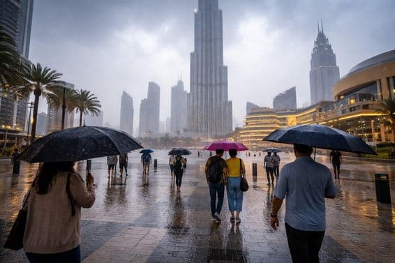 Thunderstorm among Dubai skyscrapers
