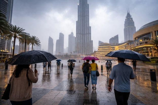Thunderstorm among Dubai skyscrapers