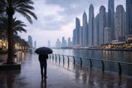 Rainy Dubai marina atmosphere