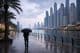 Rainy Dubai marina atmosphere