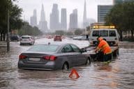 Car on flooded Dubai street