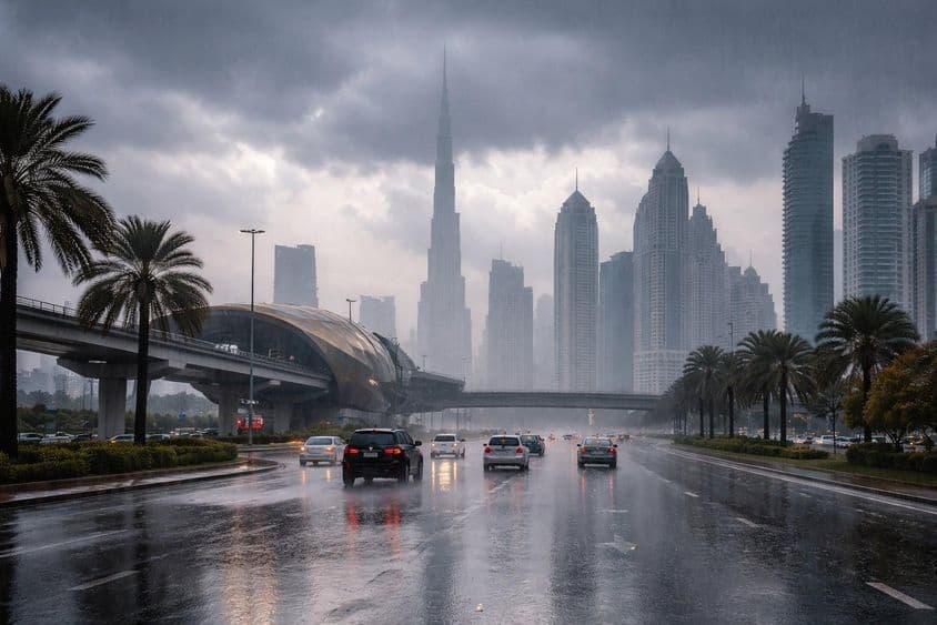 Rainy day on Dubai streets