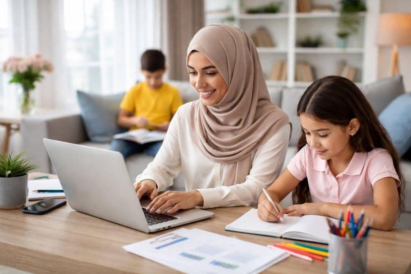 Home-based work with family together