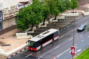 view of a bus on the road in Dubai City.