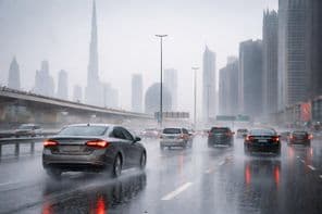 Rainy braking on Dubai roads