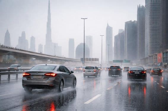 Rainy braking on Dubai roads