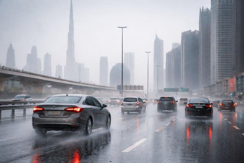 Rainy braking on Dubai roads