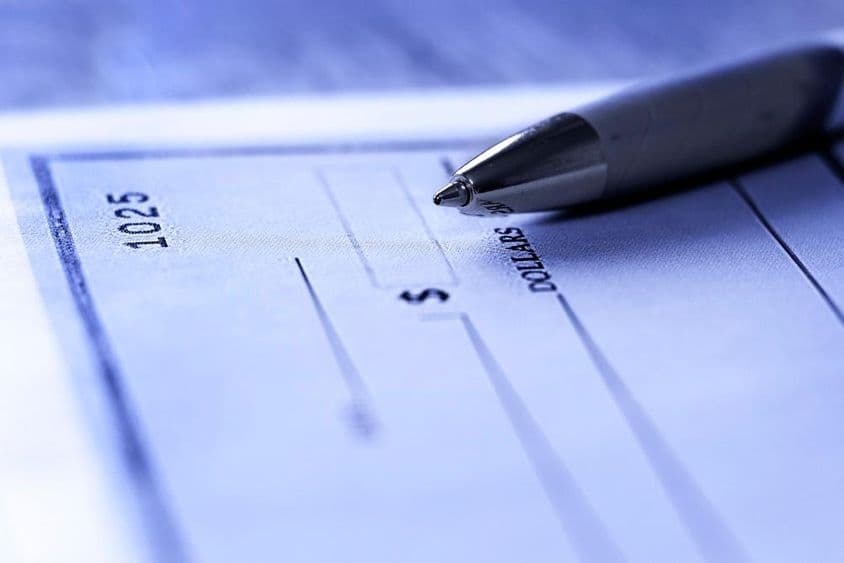 Pen used for writing a bank check