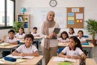 Modern Arab classroom scene