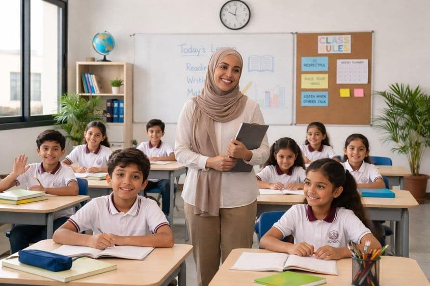 Modern Arab classroom scene