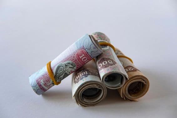 Collection of UAE dirham currency and coins