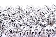 Lottery balls in a pile.