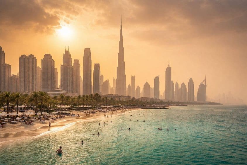 Hot humid Dubai skyline