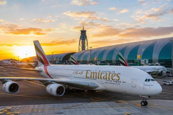 Dubai airport at sunset