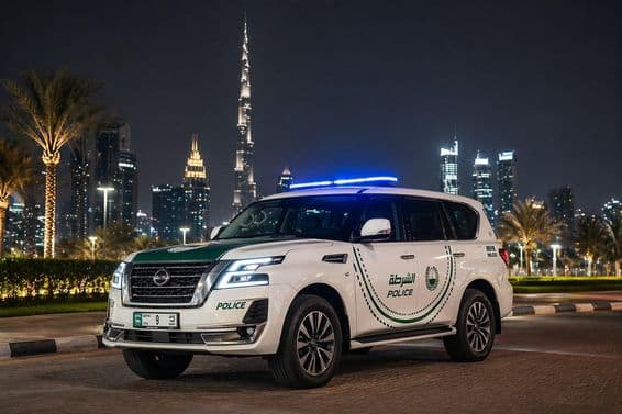 Dubai police car at night