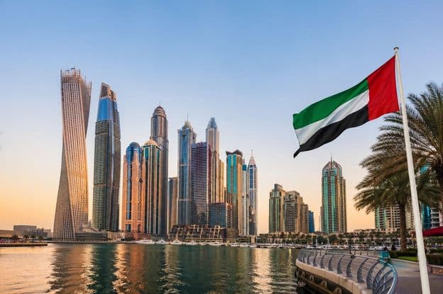 Dubai's modern cityscape at sunset