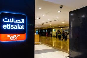 Etisalat by e& Branding Signage at Dubai International Airport.