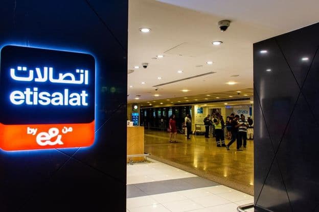 Etisalat by e& Branding Signage at Dubai International Airport.