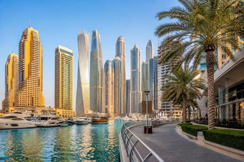 Dubai Marina sunrise ambiance