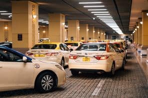 Parked taxis at Dubai mall.