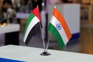 The United Arab Emirates and India two small table flags