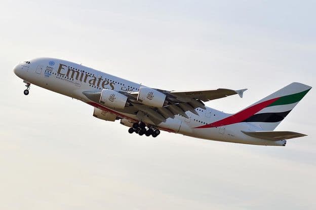 The EMIRATES AIRLINES Airbus A380-800 airplane