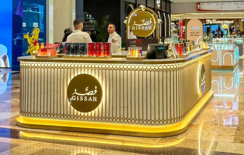 Dubai, a retail kiosk Gissah Parfumes, a luxury fragrance brand.
