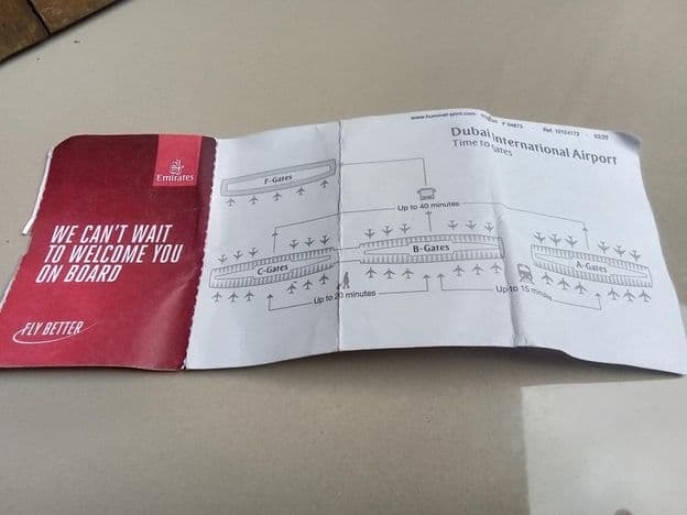 Boarding pass for Emirates airline.