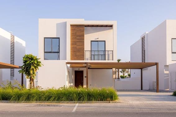 Modern houses and row houses.