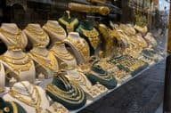 Gold jewelry in a shop window