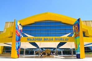Main entrance of Warner Bros World indoor amusement park in Abu Dhabi