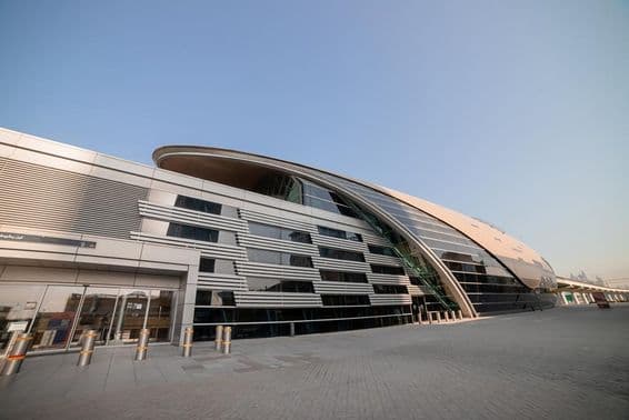 Exterior view of a Dubai metro station in the United Arab Emirates