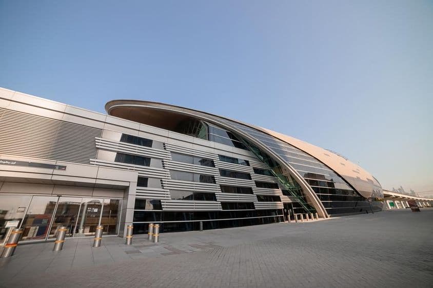 Exterior view of a Dubai metro station in the United Arab Emirates